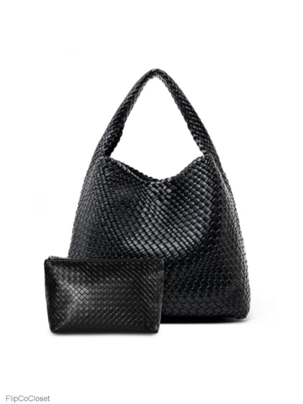 Large Woven Leather Tote Bag for Women with Clutch Woven Purse Handbag